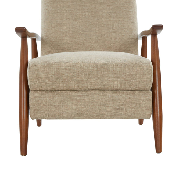 English Elm Tustin Mid-century Push Back Recliner with Chestnut Wood Arms and Performance Fabric Beige B050P429143