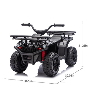 English Elm 24v Dual Motor Kids Atv Ride on with Led Lights Bluetooth Storage Racks Off Road Black W1578P390448