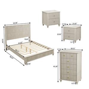 English Elm 4-piece Queen Bedroom Set Fluted Panel Design with Dresser and Two Nightstands W1716S00027