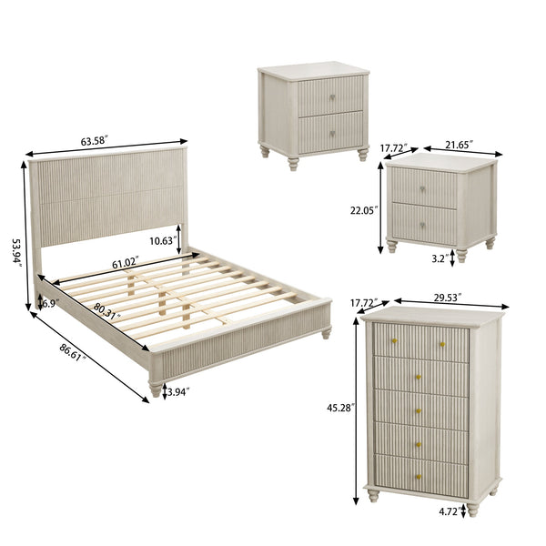 English Elm 4-piece Queen Bedroom Set Fluted Panel Design with Dresser and Two Nightstands W1716S00027