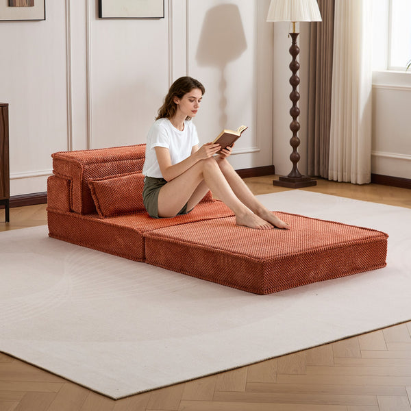 English Elm Compression Modular Sofa Bed - Cozy Orange Fleece, No Assembly, Versatile Design For Every Space! W3723P377145