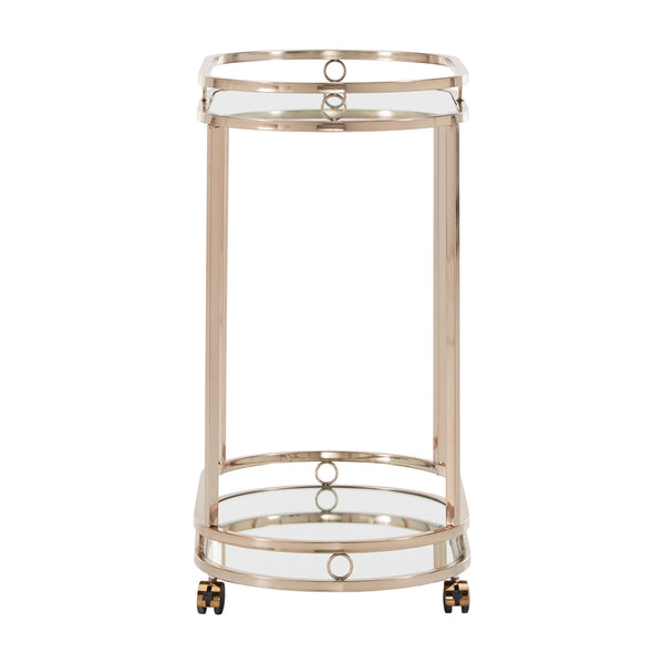 Homelegance By Top-Line Twyla Champagne Gold Oval Bar Cart Champagne Gold Metal