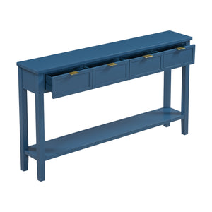 English Elm U_style Contemporary Console Table with 4 Drawers Pine Legs Open Shelf Foyer N711P218638V