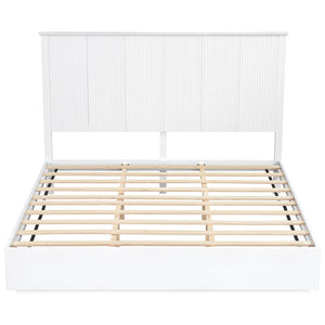 English Elm Stylish King Bed Frame Vertical Slat Headboard Low Profile Contemporary Bedroom White N770PK369234K