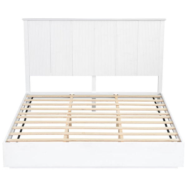 English Elm Stylish King Bed Frame Vertical Slat Headboard Low Profile Contemporary Bedroom White N770PK369234K