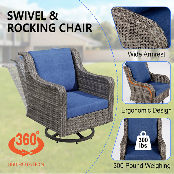 English Elm Tl Seven Piece Outdoor Pe Rattan Patio Set with Swivel Chairs Footstools and Side Table T5925S00006