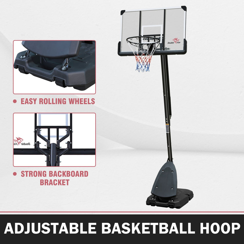 English Elm Double Fish Portable Basketball Hoop 44 Inch Backboard Adjustable Height with Wheeled Base W3087P251062