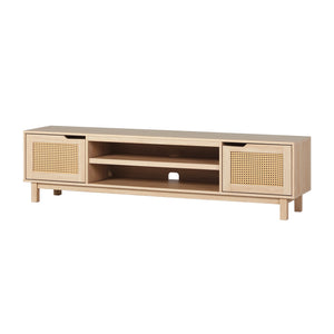 Hamkke Boho Coastal 70" Rattan TV Stand - Stylish Storage for TVs Up to 80" with Open Shelves