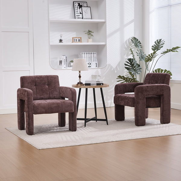 English Elm Modern Chenille Armchair with Ergonomic Curved Armrests, 500lb Capacity, Nordic Minimalist Accent Chair for Living Room WINE RED W395P380521