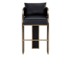 Sunpan BAZ Barstool - Napa Black Faux Leather with Gold Accents for Modern Glam Design & Comfort 111241
