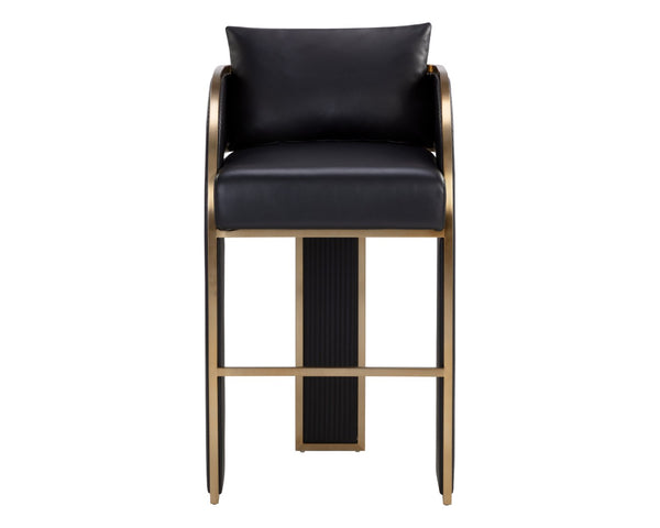 Sunpan BAZ Barstool - Napa Black Faux Leather with Gold Accents for Modern Glam Design & Comfort 111241