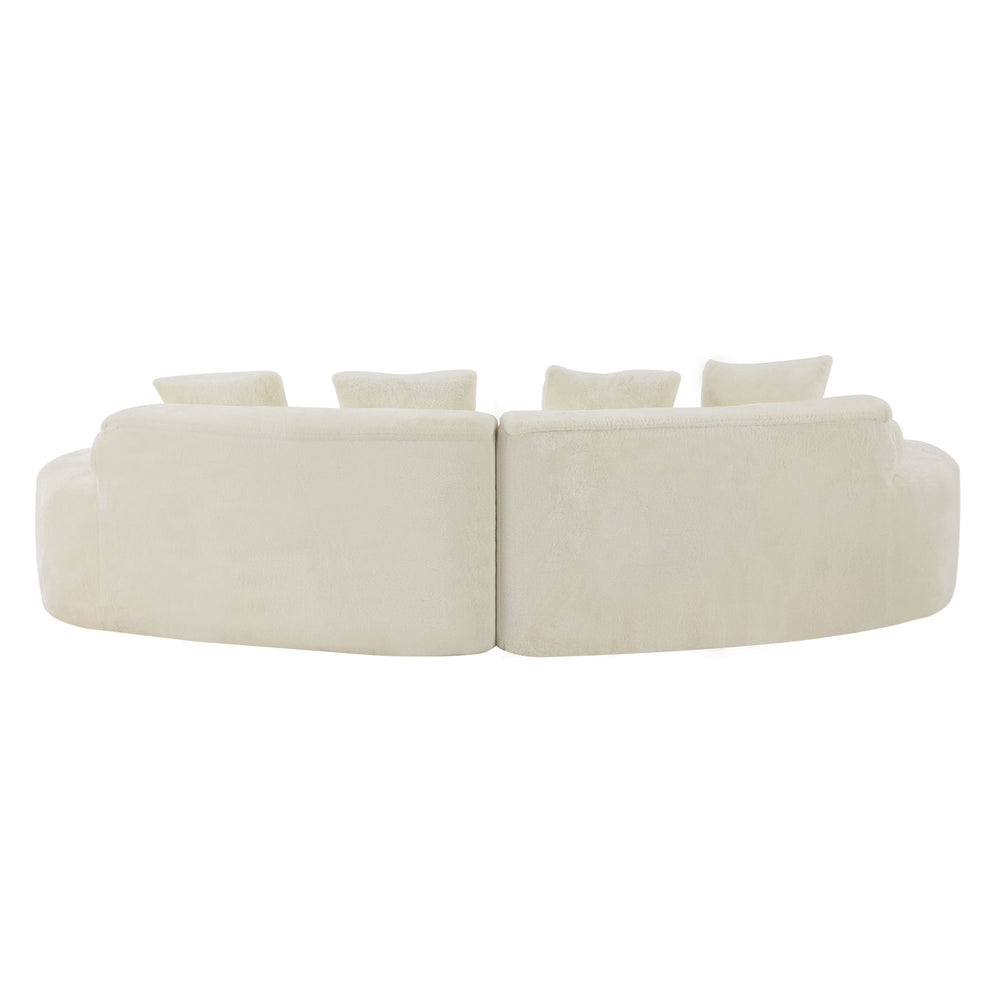 English Elm white plush curved multi-seater sofa with pillows — Nordic skin-friendly fabric, space-saving design W3612S00008