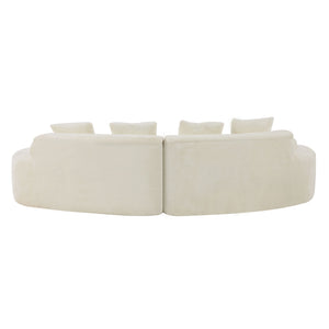 English Elm white plush curved multi-seater sofa with pillows — Nordic skin-friendly fabric, space-saving design W3612S00008