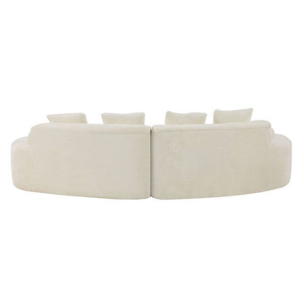 English Elm white plush curved multi-seater sofa with pillows — Nordic skin-friendly fabric, space-saving design W3612S00008