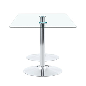 English Elm A Tempered Glass Rectangular Dining Table with Silver Metal Legs Seats Six W1151S04197