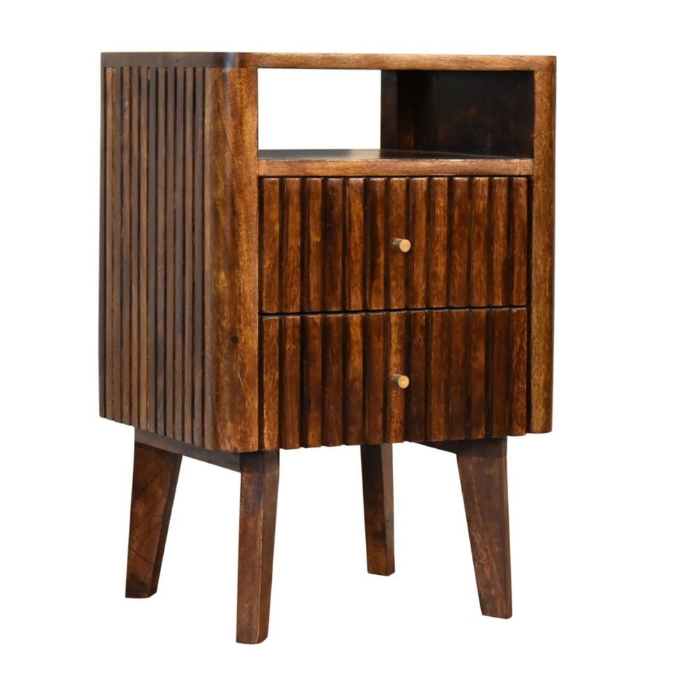 English Elm Solid Wood Reeve Nightstand - Handcrafted Mango Wood With 2 Drawers, Retro-Modern Design & Storage B182P279955-GIGA