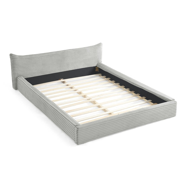 English Elm Queen Upholstered Platform Bed Frame In Grey Velvet With Curved Headboard - No Box Spring Needed! W487S00340-GIGA