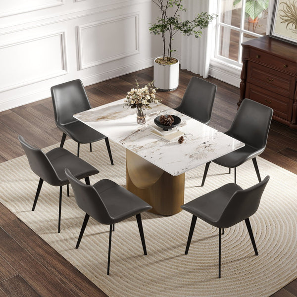 English Elm 55.12"Modern Sintered Stone Dining Table with Bronze Iron Legs — Sleek Rectangular Top, Seats 6, 400 lb Capacity Antique Brass,White W1535S00556