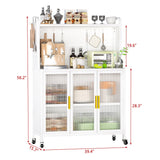 English Elm Carbon Steel Kitchen Storage Cabinets, Microwave Stand, Bakers Racks For Kitchens With Storage, Microwave Cart, Transparent Flap Door Design Kitchen Storage Shelves Free Screws - 4 Tiers White