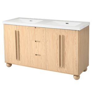 English Elm [video] 59 Inch Double Sink Vanity with Wood Grain Mdf Soft Close Doors and Resin Basins N759S425430N