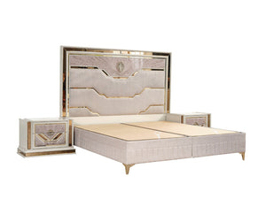 English Elm Omari Modern 4-Piece King Upholstered Bedroom Set With Gold Accents & Hydraulic Storage In Beige B009S01793-GIGA