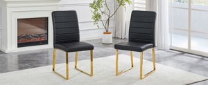 English Elm 2-pack Pu Leather Dining Chairs with Iron Legs and Foam Cushion for Home or Office Black+Gold W2920P294520