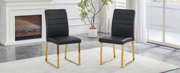 English Elm 2-pack Pu Leather Dining Chairs with Iron Legs and Foam Cushion for Home or Office Black+Gold W2920P294520