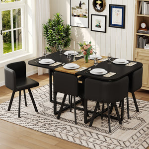 English Elm 7 Piece Industrial Dining Set Two-tone Wood Grain Table with Six Pu Leather Chairs W3875S00098