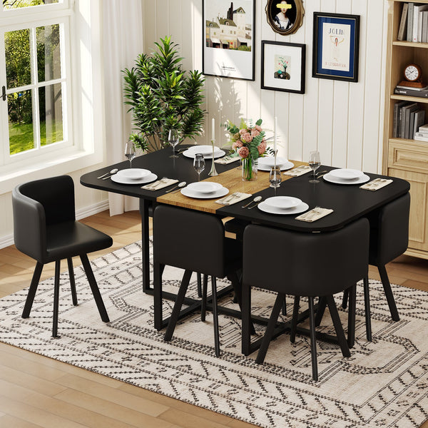English Elm 7 Piece Industrial Dining Set Two-tone Wood Grain Table with Six Pu Leather Chairs W3875S00098