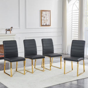 English Elm 2-pack Pu Leather Dining Chairs with Iron Legs and Foam Cushion for Home or Office Black+Gold W2920P294519