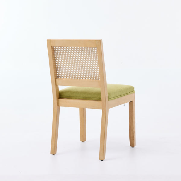 English Elm Farmhouse Rattan Back Dining Chairs Set of 2 with Linen Seat and Hardwood Legs Olive Green W1143P452936