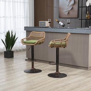 English Elm Modern Swivel Bar Stools Set of 2 Adjustable Counter Height Chairs with Linen Seat Vintage Gold Frame Green W39594822