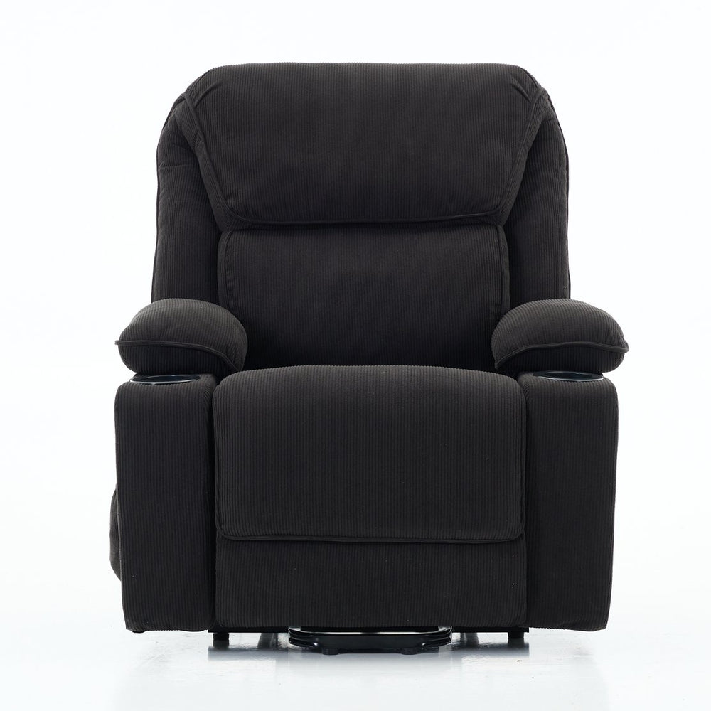 English Elm Black Corduroy Recliner with Heating, Massage & Assistive Lift Remote, Cup Tray for Seniors W570P320448