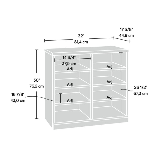 English Elm Open Storage Cabinet White Finish — Slim Engineered Wood Organizer with 6 Adjustable Shelves, 38.4" L B356P402795