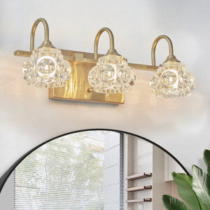 English Elm 17" Modern Crystal Bathroom Vanity Light - 3-Light Gold Wall Sconce with Clear Glass Shades, Elegant Hard-Wired Fixture W2312P374823