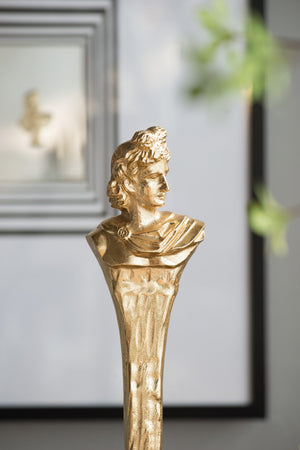 English Elm 5.5X5.5X28" Elongated Gold Roman Statue - Elegant Sculptural Accent On Polished White Marble Base W2078P172358
