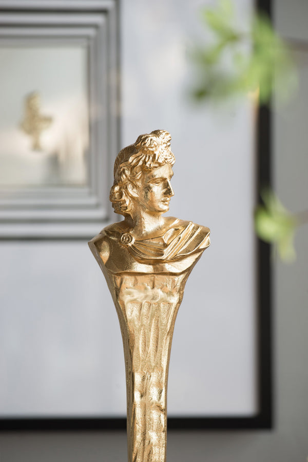 English Elm 5.5X5.5X28" Elongated Gold Roman Statue - Elegant Sculptural Accent On Polished White Marble Base W2078P172358