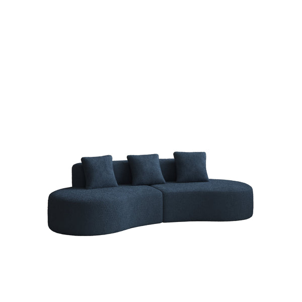 English Elm 3-seater Velvet Curved Sectional Sofa Plush Cloud Design for Open Living Rooms Blue W1765S00122