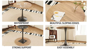 English Elm 31.5" Round Walnut Tulip Dining Table Set With 2 Stylish Faux Leather Chairs For 2-4 People W2189S00711