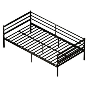 English Elm Children's Metal Loft Bed with Wraparound Guardrail Sofa Frame Matte Black Finish W3752P464553