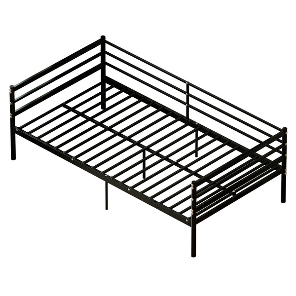 English Elm Children's Metal Loft Bed with Wraparound Guardrail Sofa Frame Matte Black Finish W3752P464553