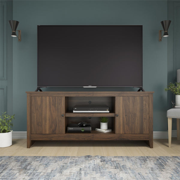 English Elm Tv Stand for 65 Inch Screens with Open Shelves Cabinets and Wire Management B2733P436849