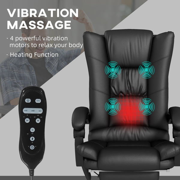English Elm Vinsetto Executive Massage Office Chair with Heat & Footrest, 4-Point Vibration, Recline Comfort Black W2225P173844