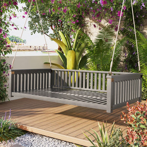 English Elm Topmax Acacia Wood Porch Swing Bed Sloped Frame Outdoor Lounger for Backyard Patio Gray WF319383AAE