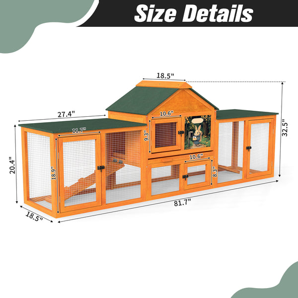 English Elm Large Spruce Wood Rabbit Hutch with Waterproof Roof Ramps and Removable Tray W2181P362971