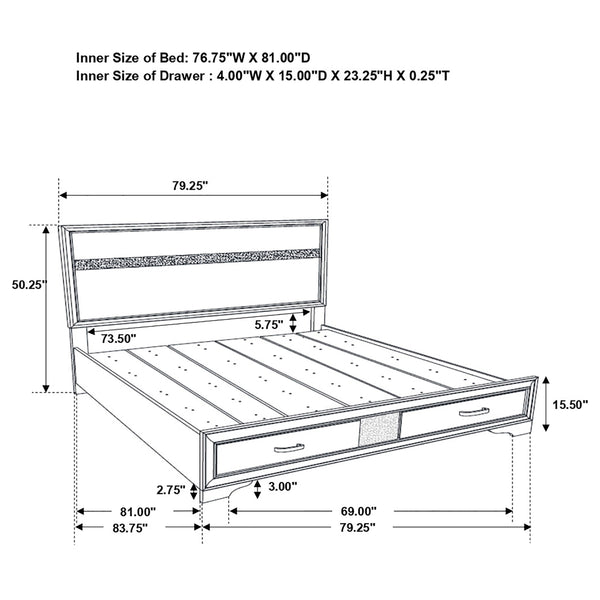 English Elm Corbin White 5-Piece Eastern King Bedroom Set: Modern Elegance With Storage & Rhinestone Details B062S00927