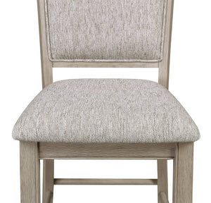 English Elm 6pc Counter Height Dining Set with 48" Faux Marble Lazy Susan, Tan Beige Gray Upholstered Bench Chairs B011S01389