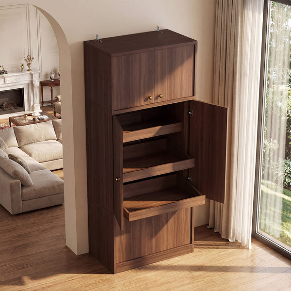 English Elm Tall Freestanding Pantry Cabinet E1 Wood Walnut Finish Adjustable Shelves Kitchen Storage B2764S00005