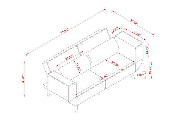 English Elm 72.8" Velvet Futon Sleeper Sofa Split Back Reclining Couch for Apartments and Guest Rooms Beige W1669P364124