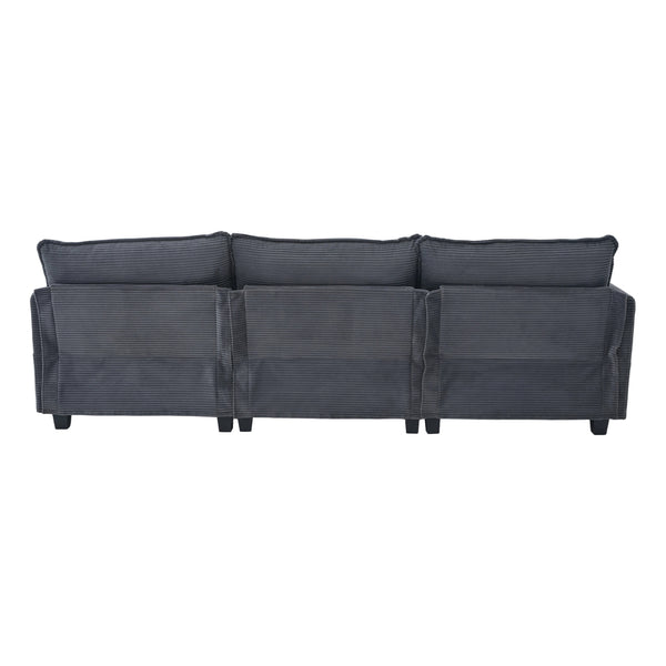 English Elm United We Win Modular Corduroy Sectional with Ottoman Low Profile Living Room Couch Gray W1568S00255